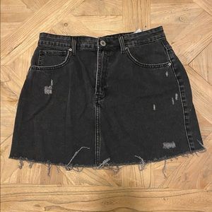 Black denim mini skirt